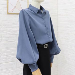 Chemisiers pour femmes Chemises Chemisier Femme Chemise Femme Bishop Sleeves Top Haze Blue Shirt Blusas Mujer De Moda 230306