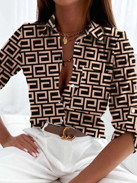 Blouses Femme Chemises Blusas De Mujer 2023 décontracté à manches longues imprimé Blouse femmes 2023 mode col rabattu chemises blanches printemps haut d'automne T230825