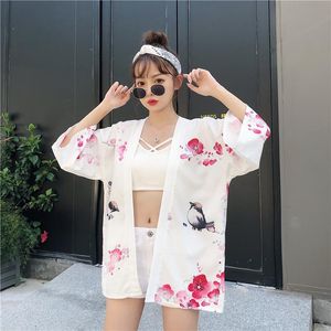 Chemisier femme Chemises Blusas Mujer De Moda Kimono Cardigan Oiseau Drôle Imprimé Chemisier En Mousseline De Soie 2022 D'été Harajuku Hauts Décontractés