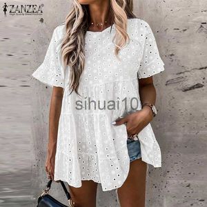 Damesblouses Overhemden Boheemse kanten top met ruches Zomerblouses voor dames ZANZEA 2023 Casual Holle V-hals Blusas Vrouwelijke O-hals Gebloemde tuniek J230621