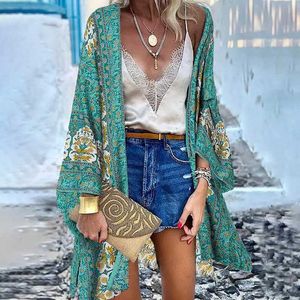 Blouses voor dames shirts Boheems bedrukte vest dames zomer blouses kimono cape zanzea 2023 casual lange slve floral blsua vrouw open voorkant tuniek t240510