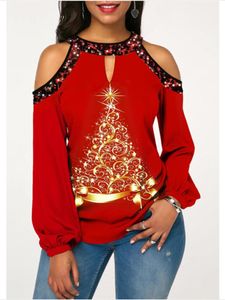 Camisas de blusas para mujeres Casco Christmas Top Mujeres Sey sexy Mangas largas fuera de hombro Topas de moda