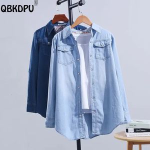 Blouses voor dames shirts Casual losse denim shirt vrouwen Koreaanse mode blauwe cowboy blouses met één borsten Spring tops Basic Pocket Cotton Blusas 230306