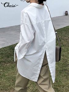 Blouzen voor vrouwen shirts celmia mode witte tuniek tops herfst vrouwen lange mouw blouse casual vaste knop asymmetrische losse feest blusas 230227