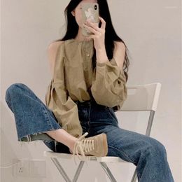 Damesblouses Shirts Chique uitsparing Off-shoulder Sexy Vintage Koreaanse mode Elegante dame Zoete dames lente zomer tops