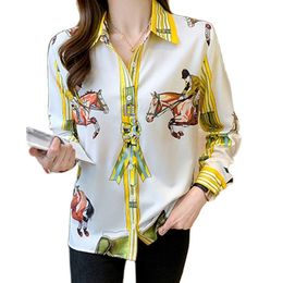 Damesblouses Overhemden Chique Franse stijl Dames Elegant Dames Print 2022 Lente Herfst Lange mouw Tops Blusas MujerDames