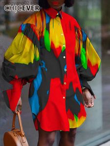 Chemisiers pour femmes Chemises CHICEVER Imprimer Colorblock Chemise Pour Femmes Revers Col Lanterne Manches Bouton À Travers Blouse Femme Coréenne Mode Vêtements 2021 T230508