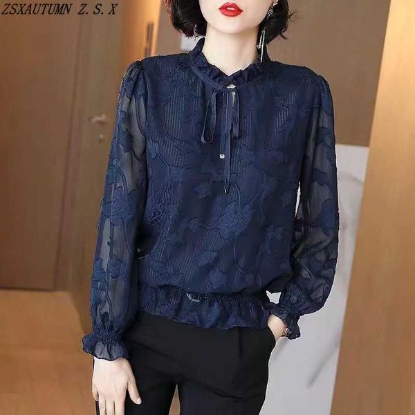 Blusas de mujer Camisas Camisa de gasa Primavera Verano Nueva ropa coreana para mujer Blusas finas y elegantes para Fe Moda Vintage Casual Tops estampados SlimL24312