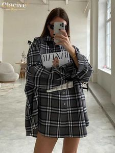 Women's Blouses Shirts Clacive mode ample Plaid femmes chemises 2023 hiver revers à manches longues bureau dame Blouse élégant classique haut blouse femme YQ231214