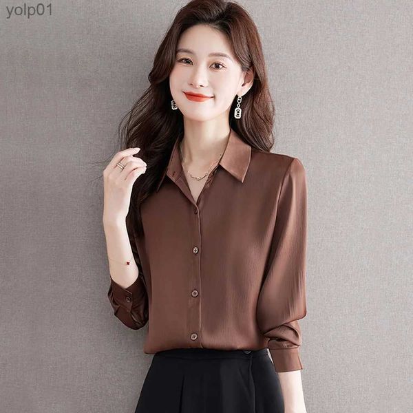 Blouses Femme Chemises Classique Vintage Café Champagne Blouses Décontractées Femmes Chic Texture Douce Et Confortable Bureau Dame Chemises De Base Tops WomenL231214