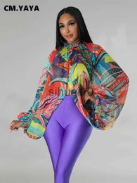 Chemisiers pour femmes Chemises CM.YAYA Femmes Mode Gradient Imprimé Batwing Manches Longues Avant Split Voir Bien Lâche Sexy Party Club Blouse et Chemise Tops J230621