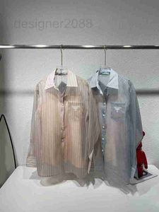 Women's Blouses Shirts Designer 2023 Fashion 2 Colors Women Elegant Lady See Through Tops Turn Down Collar Long Sleeve Stripe Design Loose Blouse 760F