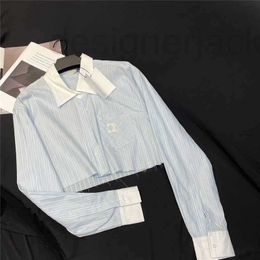 Women's Blouses Shirts Designer 2023 Nieuwe student zusterstijl Triumphal Arch Embroidery Diagonal Stripe Contrast Polo Neck Shirt Long Sleeve 05HG