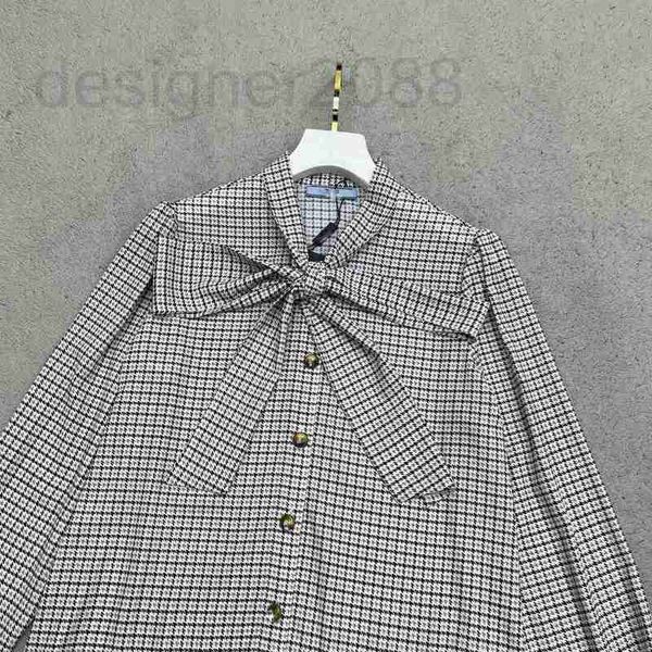 Blusas de mujer Camisas diseñador 2023 New Commuter Versatile Slim and Age Reductor Mil Bird Plaid Ribbon Collar Camisa de manga larga 5LO5