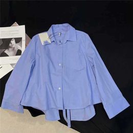 Women's Blouses Shirts Designer 2023 Zomer Nieuwe Europese goederen Borst totem borduurwerk A-lijn gebogen bodem Open Back Lace Up Shirt For Women D8cg