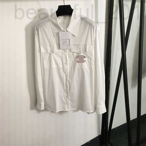 Women's Blouses Shirts Designer 2024 Spring/Summer Nanyou nieuwe stijl Elegant pailletten geborduurde dubbele zak veelzijdige lange mouwen shirt asj7