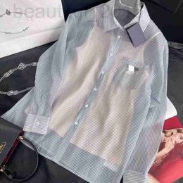 Women's Blouses Shirts Designer 23 lente/zomer mode verticale streepletter geborduurde flip kraag met tank top tweedelige set mulberry zijden shirt 6e94