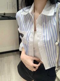 Blouses pour femmes Chemises designer 24 Chemise contrastée exclusive à rayures bleues et blanches 218 O1UW