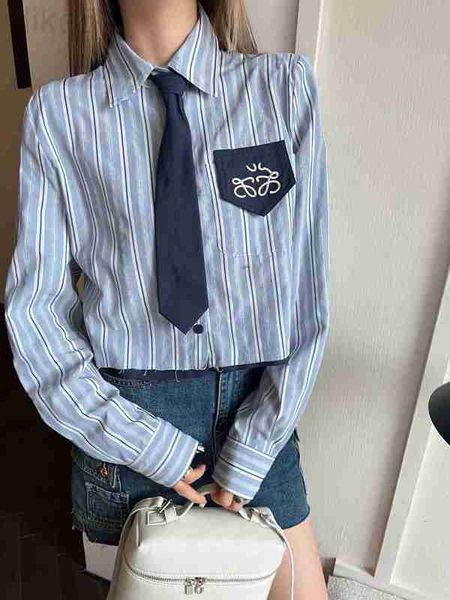 Blouses pour femmes Chemises Designer Marque 2023 Pré-automne Nouvelle Académie Style Classique Panneau de broderie Frange Contraste Stripe Tie Shirt 908C