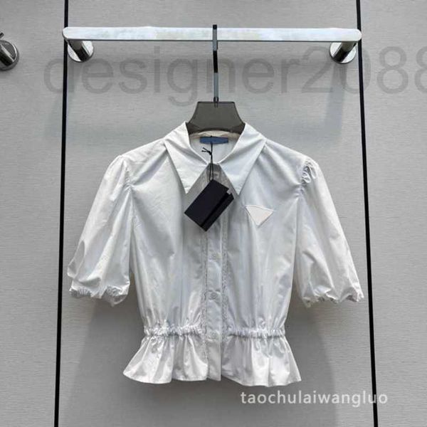 Blusas de mujer Camisas de diseñador Camisa con mangas de burbujas para niñas coreanas Cintura dulce con volantes de encaje con solapa corta top Verano 9SCR