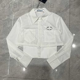 Women's Blouses Shirts Designer Chaopai 24 Nieuwe Polo Neck Long Sleeve Splitte Double Pocket Borduurde borst Comfortabel en brede veelzijdige nep tweedelig L6I2