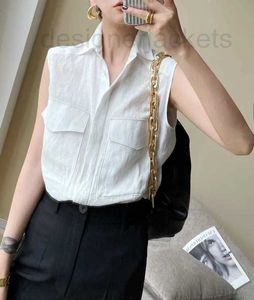 Damesblouses Overhemden Designer high-end zomer minimalistische stijl mouwloos loszittend damesshirt met dubbele zak en dubbele zak XPH7