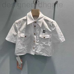 Blouses -shirts van dames ontwerper Miu Home European Spring New Academy Style White Flip Collar Short Shirt Top Jiqg