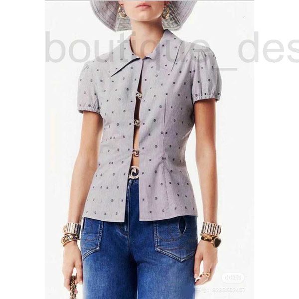 Camisas de blusas de mujer Pista de diseño 2024 Elegant Hollow Out Reloj Down Collar Camiseta corta BLOUNTA Botón informal