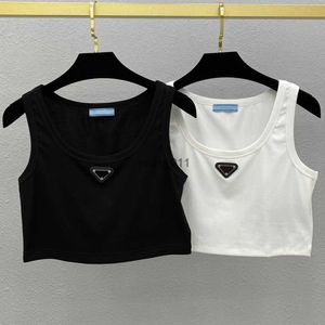 Dames blouses shirts ontwerper korte tanks borduurwerk sexy off-shoulder zwart-witte kleding mouwloos rugloos vest dames effen 240229