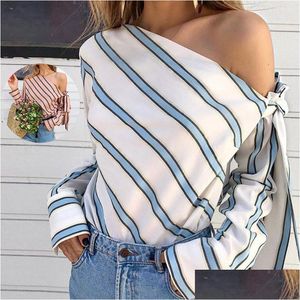 Blouses pour femmes Chemises Designer Tops Wome Femmes Chemise Vêtements Lady Off Shoder Lace Up Unique Stripe Saisons Date Casual Vacances Dhetp