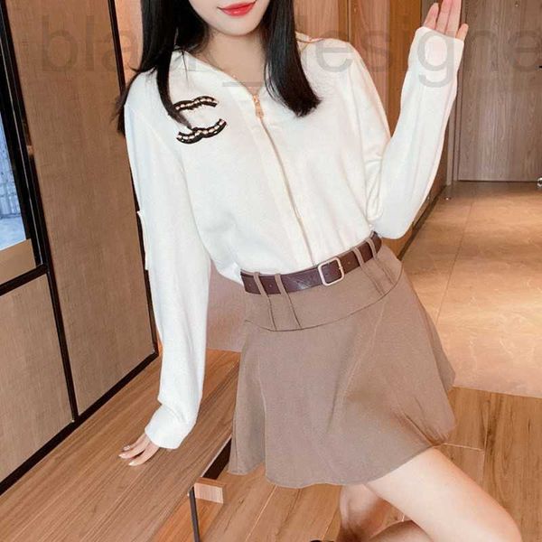 Blouses pour femmes Chemises designer Xiaoxiangfeng 23 Début de l'automne Nouveau chapeau à manches longues Lettre Cardigan à fermeture éclair Célébrité Même style Cachemire Haut tricoté pour les femmes PFGZ