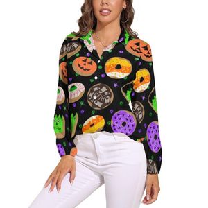 Blouzen voor dames shirts donut Halloween blouse dames cool schattige glitter confetti basic losse lange mouw retro shirt print kleding groot
