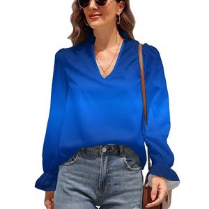 Chemisiers pour femmes Chemises Chemisier en mousseline de soie bleu électrique Minimaliste Glow Gradient Bureau Travail Femmes Col en V Rue Mode Chemise Graphique TopWom