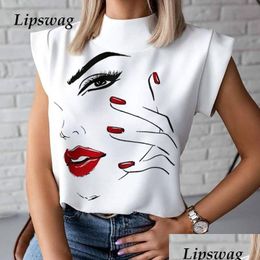 Blusas De Mujer Camisas Elegante Labios Rojos Impreso Blusa Mujer O Cuello De Manga Corta Tops Básicos Verano Casual Mujer Chorlito Camisa Blus Dhoeg