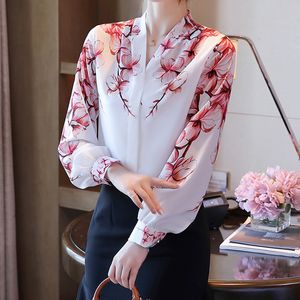 Women's Blouses Shirts Elegante vrouwen Blouses Flower Shirts Chiffon Blouse Spring Blouse Lantern Sleeve Tops Shirts Blusas Mujer 230428