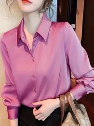 Blouses -shirts voor dames elegante vrouwen geknoopt -Neck satijn blouse zomer 2023 modekantoor dame roze tops lange mouwen oversized chic doek