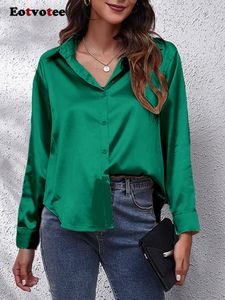 Chemisiers pour femmes Chemises Eotvotee Chemise décontractée en satin pour femmes Manches longues Col rabattu Chemisiers boutonnés Toutes les saisons Mode Tops en soie Blanc Vert 230223