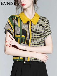 Chemisiers femme Chemises EVRISI jaune imprimé Vintage chemise en soie femmes été 2022 nouveau haut en mousseline de soie en vrac à carreaux pull Blouse décontracté vacances Blouse YQ231214