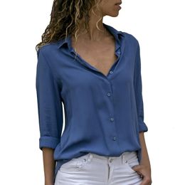 Blusas de mujer Camisas Blusa de moda Camisa de gasa para mujer Camisa lisa de oficina para mujer Blusa de manga enrollada Tops Dames Chemisier Mujer Blusa de mujer 230512