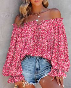 Chemises de chemisiers pour femmes Fashion Ditsy Floral Imprimé de la lanterne à épaule à épaule haut de gamme