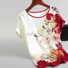 Chemises pour femmes Chemises à imprimé floral Floral Pullover dames Silk Satin Plus taille Batwing Sleeve T-shirt Vintage T-shirt Casual Short Sleeve Tops 240411