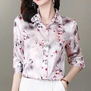Blouses pour femmes Chemises Mode Fleur Imprimé Femmes À Manches Longues Casual Vintage Soie Tops Blusas De 2023yolq