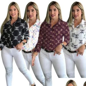 Blouses -shirts voor dames modebrief afdrukken voor dames lange mouw Cardigan Knoppen Casual merk Drop levering kleding kleding kleding Dh9SL