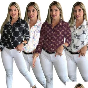Camisas de blusas para mujeres Impresión de letra de moda para mujeres Botones de manga larga Botones de marca casual Drop de entrega de ropa Dhh7y