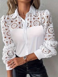 Chemises pour femmes Fashion Long Slve Top Femme White LAEC Patchwork Shirt Femme 2024 Spring Automne Casual Office Bureau Blouses and Tops Womens Y240426