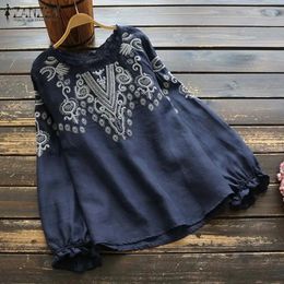 Blouses femme Chemises Mode chemise à volants broderie Blouse 2023 ZANZEA décontracté à manches longues Blusas femme col rond tunique surdimensionné hauts floraux 231204