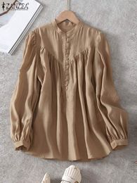 Blusas de mujer Camisas Moda Primavera Office Lady Tops Camisetas Blusa de gran tamaño Femininas Blusa plisada de mujer ZANZEA Casual Sólido Suelto Camisas de manga larga 230204