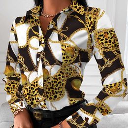 Dames Blouses Shirts Mode Turn-down Kraag Egant Vrouwen Blouse Casual Knop Lange Seve Herfst Tops Blusas Lady Chain opard Print Office Shirt 1008H22