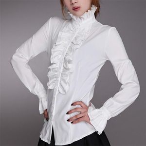 Blouses Femmes Chemises Mode Victorienne Femmes OL Bureau Dames Chemise Blanche Col Haut Froufrous Volants Poignets Femme Automne 230217