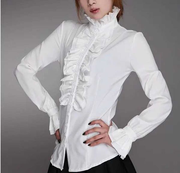 Chemisiers pour femmes Chemises Mode Blouses victoriennes Femmes OL Bureau Dames Chemise blanche Col haut Volants Poignets Chemises Fe BlouseL24312